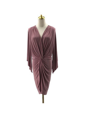 MISA LOS ANGELES SZ S Mauve Teget Twist Knot Long sleeve V-Neck Dress NWT 0B14
